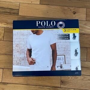 Polo Ralph Lauren Mens Classic Fit White Cotton Crew 3 Pack T-Shirts Size Large